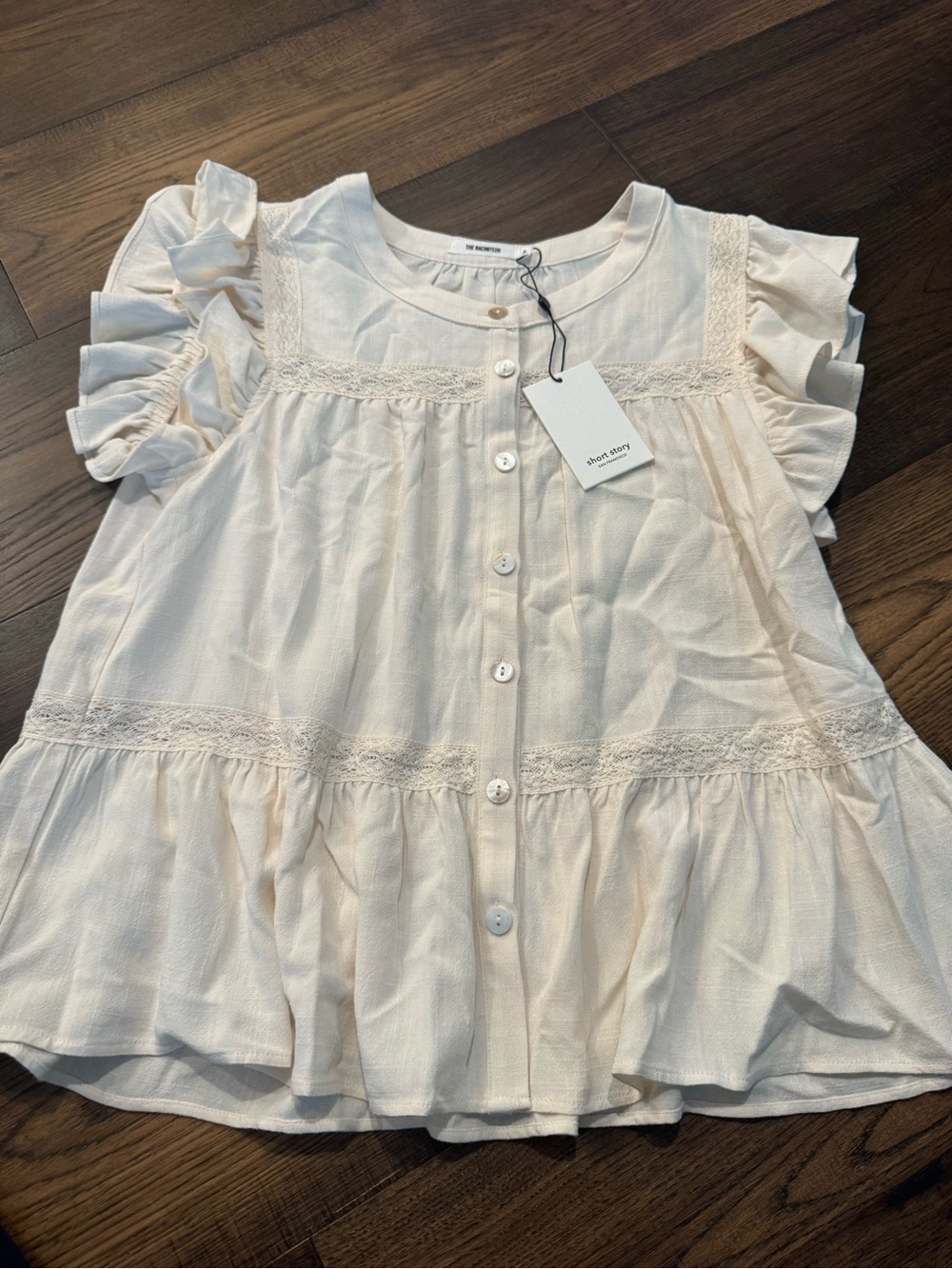 Cream Ruffle-Trim Button Front Blouse